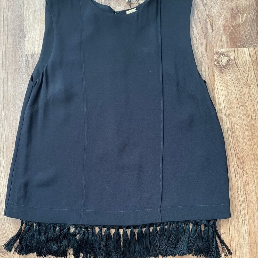 NWT Adam Lippes Black blouse with silk tassel fringe detail lining size 0